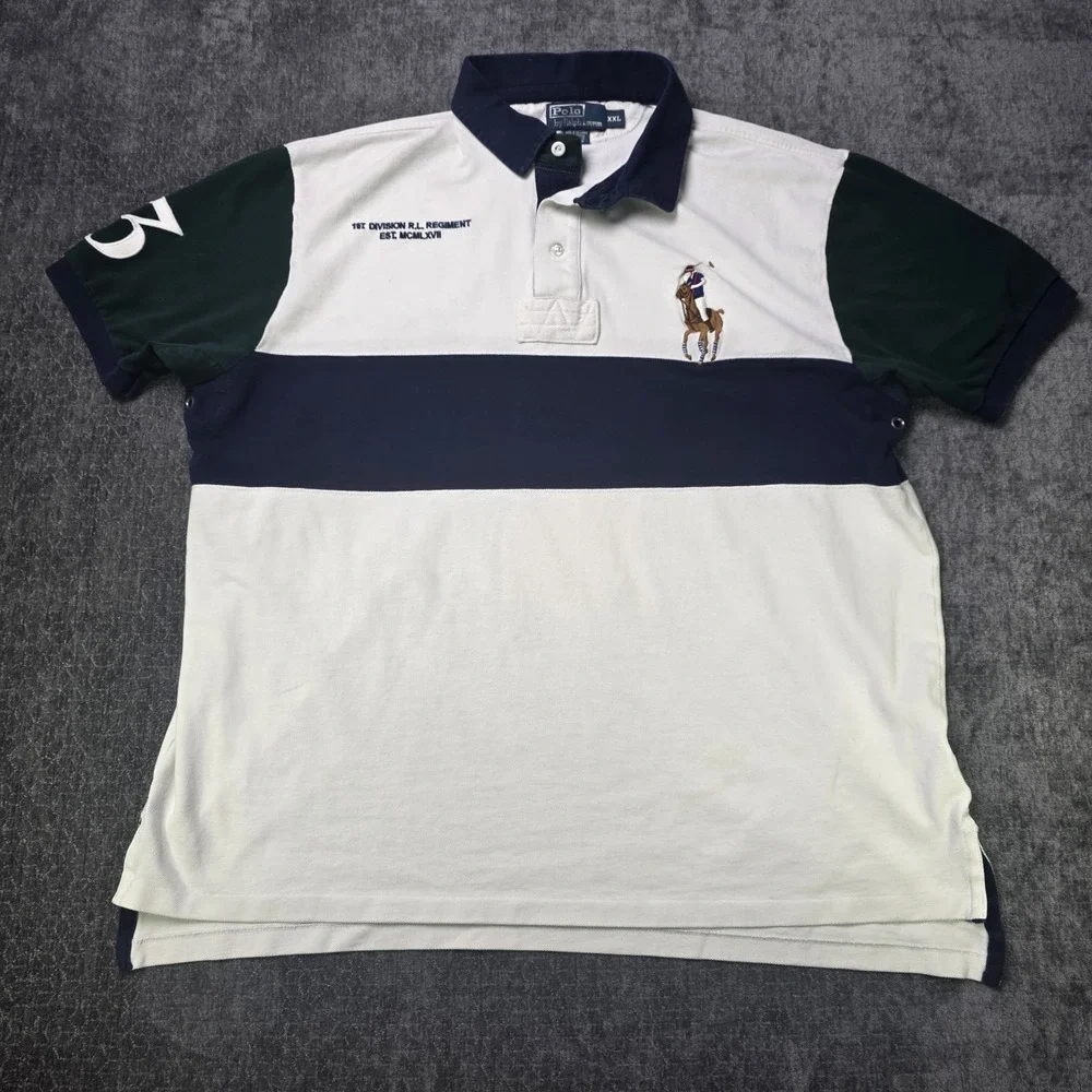 Vtg Polo Ralph Lauren Big Flesh Pony Rugby Polo Shirt Mens 2XL XXL Colorblock